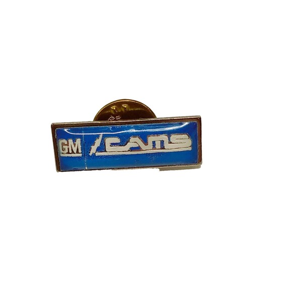 General Motors GM CAMS Auto Parts Advertising Enamel Lapel Pin Blue White Letter - Picture 1 of 2